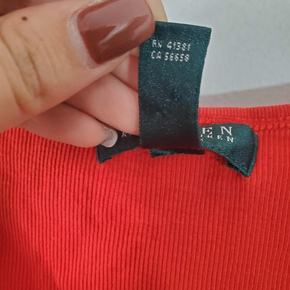 Y2K Lauren Ralph Lauren Orange Ribbed Tank Top Sleeveless Women’s Petite Medium - Picture 4 of 5